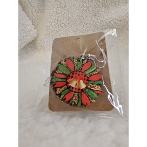 Wood Print Merry Christmas Trees Leopard Snowman Santa Claus Earrings 9 Pair - Picture 9 of 9